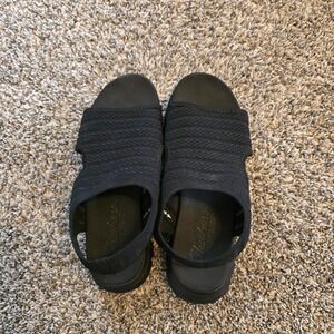 Skechers Flex-Lite Yoga Foam Sandals Womens 9 Black Stretch Fit Slingback Sporty